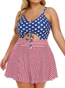 Women'S plus Size One Piece Swim Dress Floral Cutout Swimsuits V-Neck Bathing Su - Picture 1 of 6