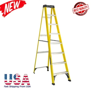 Portable Folding 8' Fiberglass Step Ladder Lightweight 250 lbs Load Capacity New - Picture 1 of 9