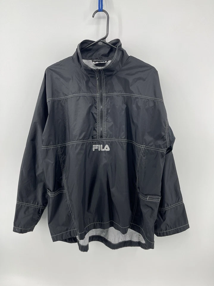 Vintage FILA Pullover 1/2 Zip Windbreaker Rain Coat Jacket Mens Size XL Black - Image 1 of 4