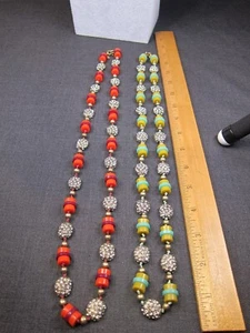 Beautiful set of two J.Crew 30" necklaces plastic hand knotted rhinestone beads - Picture 1 of 5