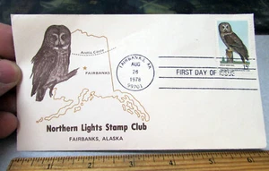 1978 Owls FDC first day cover USA stamped envelope, Fairbanks Alaska Club, Grey - Picture 1 of 2