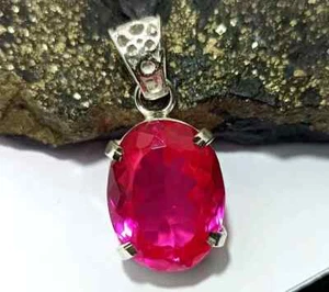 Natural 20 Ct Pink Sapphire Oval Cut 925 Solid Silver Pendant Gemstone - Picture 1 of 6