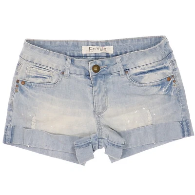 Energie Shorts 5 Distressed Cuffed Splatter Stretch Blue Juniors Measures W28 - Image 1 of 4