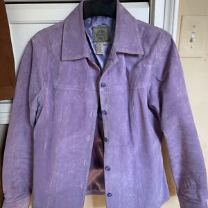 A.M.I Paris Women’s Light Purple/Blue Suede Leather Jacket Satin Lined Size S - Picture 1 of 6