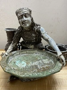 Vintage Metal Gypsy Lady Smoking ashtray Trinket Fortune Teller Card Holder Fun - Picture 1 of 15