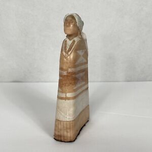 Southwest Native American Hand Carved Alabaster Woman Signed HJ Free Shipping