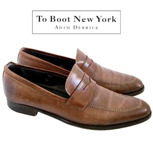 TO BOOT NEW YORK Tesoro Cognac Brown Loafers Italian Calf Leather Sz 8.5 - Picture 1 of 15