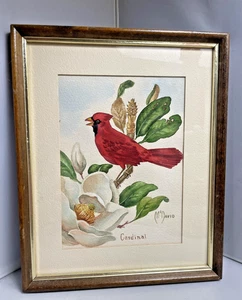 Vintage Kardinal Vogel Aquarell Gemälde signiert McDavid Original gerahmte Kunst - Bild 1 von 9