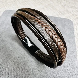 Armband 20 cm – braun mehrreihig Lederoptik mit Magnetverschluss Unisex - Bild 1 von 3