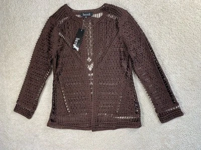 Suéter Berek Mujer PXS Cárdigan Marrón Macramé Festival Marrón Abierto Boho Crochet Foto 1 de 4