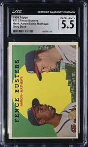 1959 TOPPS #212 HANK AARON/EDDIE MATHEWS CGC 5.5 EXCELLENT + BRAVES FENCE BUSTER - Picture 1 of 2