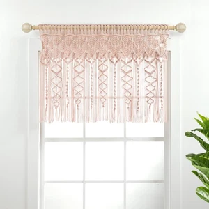 Boho Macrame Textured Cotton Valance, 40" W x 30" L, Blush - Boho Kitchen Cur... - Picture 1 of 7