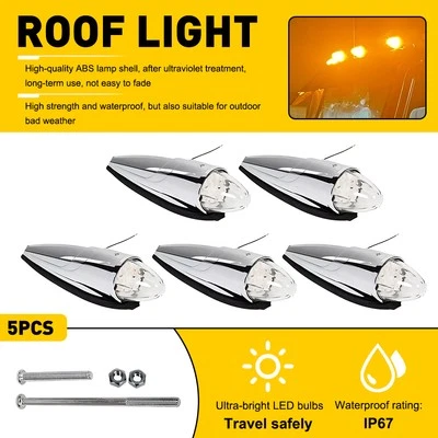 Lente Transparente 17LED Torpedo Cabina Techo Marcador Luz Ámbar para Kenworth Peterbilt Mack Foto 1 de 4