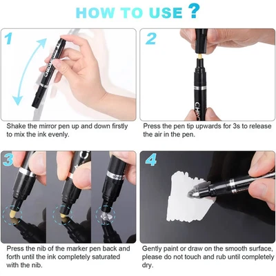 Chrom Spiegel Marker Stift Kunst Markierung Reflektierende Farben Autos Handwerk - Bild 1 von 4