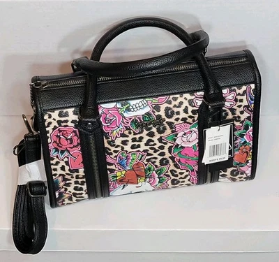 Ed Hardy Cheetah Skull And Roses Tattoo Design Satchel Crossbody Bag - Image 1 of 4