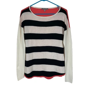 Neiman Marcus Colección Cachemira Tejido Pull Over Top Coral Crema Negro Rayas M - Imagen 1 de 16