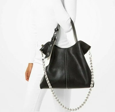 Michael Kors Downtown Astor Large Leather Shoulder Bag Chain Black/Sliver - Image 1 of 4