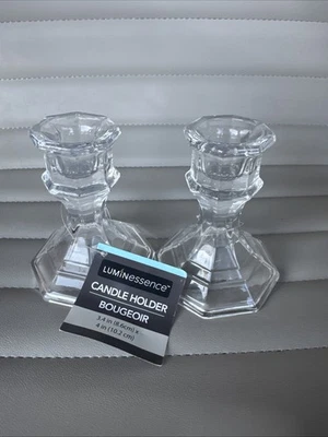 Luminessence Crystal Glass Clear Taper Candleholders 3.4 in w x 4 in Lot Of 2 - Image 1 of 4
