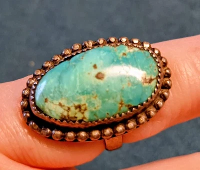 Vintage Pre-Owned Sterling Silver Turquoise  Ring  Size 4 - Image 1 of 4