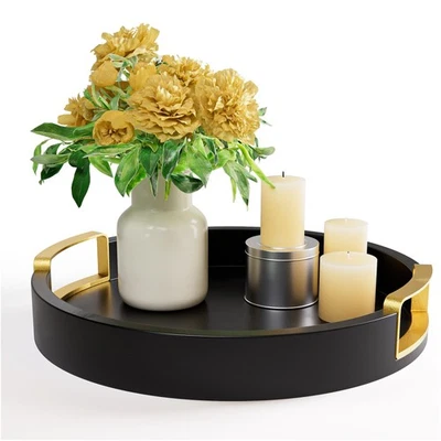 Round Decorative Tray - 12 Inch Round Black Tray with Gold Metal Handles - St... - Image 1 of 4