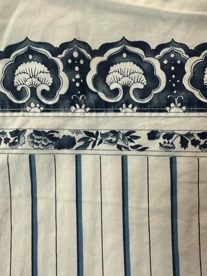 Antigo RALPH LAUREN King Lençol Liso JONQUIL LISTRA Borda de Porcelana Azul/Branco - Imagem 1 de 4