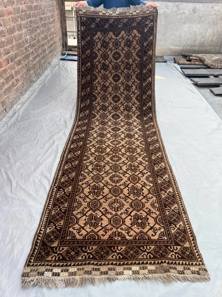 2.10x9.7 ft Antique Runner Rug Terracotta Faded Hand Knotted Wool Oriental Rug - Image 1 of 4