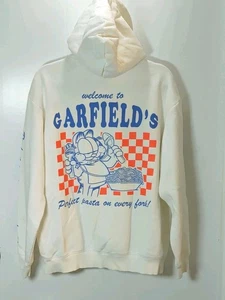 H&M Welcome To Garfields White Mens Medium Long Sleeve Sweatshirt Graphic Hoodie - Picture 1 of 9