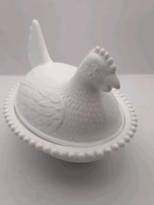 Indiana Milk Glass Hen On A Nest Vintage White Candy Dish Lidded Chicken - Picture 1 of 4