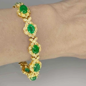 High Carat OOAK Emerald Diamond 14K Gold Bracelet Appraisal and Gem Report - Picture 1 of 9