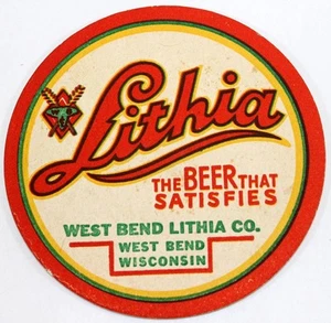 Vintage Lithia Beer Drink Coaster ~ West Bend Lithia Co. West Bend, Wisconsin - Picture 1 of 3