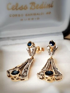 Orecchini ANTICHI VINTAGE Oro 18kt, Zaffiri, Diamanti, made in Italy, 5.6gr - Picture 1 of 5