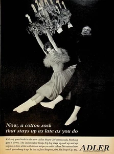 1963 Adler Cotton Socks Vintage 60s Print Ad Couple Swinging Crystal Chandelier - Picture 1 of 2
