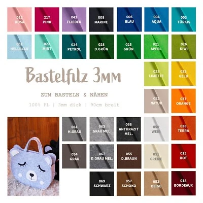Bastelfilz - 34 Farben Filz Meterware Filzstoff - 3 mm DICK - 50 cm x 90 cm - Bild 1 von 4