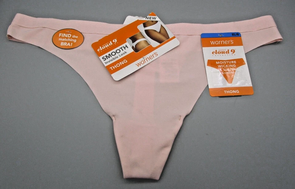WARNER'S XL 8 RX8101P Pink Cloud 9 Smooth Invisible Look Microfiber Thong