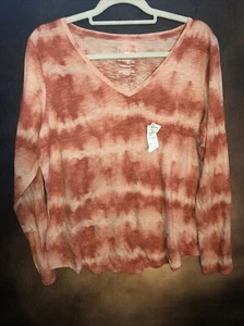 Sonoma XL NwT V-neck T-Shirt Cotton Stretch Long Sleeve Pullover Tie Dye 🧡 - Picture 1 of 8