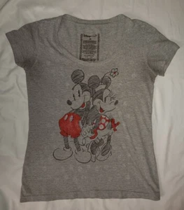 Disney Store Kurzarmshirt grau XS Mickey und Minnie Mouse Hände halten - Bild 1 von 4