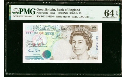 Gran Bretaña Banco de Inglaterra 5 libras ND 1990 PMG 64 EPQ #OA7101 Foto 1 de 2