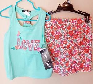 Rare Too! Girls Skort Set-6X-Shorts-Skirt-Racerback Tank Top-Floral-Solid-Knit - Picture 1 of 8