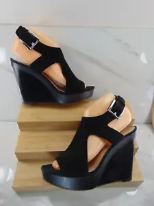 Michael Kors BLACK SUEDE Leather Ankle Strap Wedge Platform sandal 7 1/2 M - Picture 1 of 7