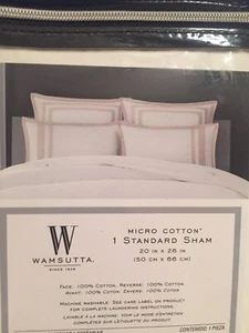 pillow case standard sham  Wamsutta White/Blush Hotel Border MICRO COTTON  - Picture 1 of 3