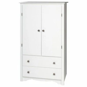 White Finish Armoire Wooden Wardrobe Storage Cabinet Clothes Closet Drawers Door - Picture 1 of 8