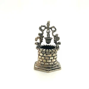 Vintage Sterling Signed 925 3D Bricks Water Well with Bucket Figure Miniature - Picture 1 of 8