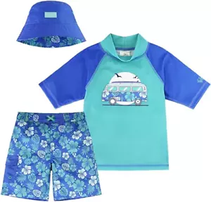 UV Skinz Boys 3 Piece Swimwear Set Size 5 - Blue Tropical Hibiscus - Picture 1 of 6
