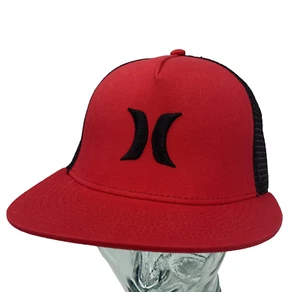 New Hurley Icon Solid Flat Trucker Mesh Hat Snapback One Size Red black combo - Picture 1 of 7