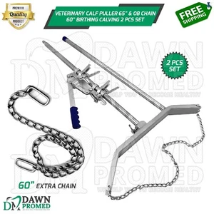 Veterinary Calf Puller 65" & OB Chain 60" Birthing Calving Supplies 2 Pcs Set - Picture 1 of 8