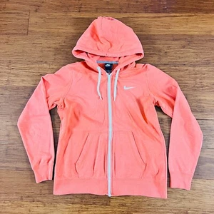 Nike Zip Up Thick Hoodie Jacket Jumper M Orange Peach Salmon White Logo Toggle - Picture 1 of 17