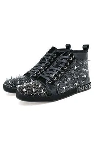 Barabas men's rhinestone spike Greek pattern high-top sneakers SH721 - Picture 1 of 6