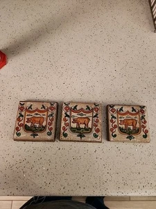 Vintage Ceramic Farm Animal Tiles Set of Three; Pigs; Hand Painted - Picture 1 of 3