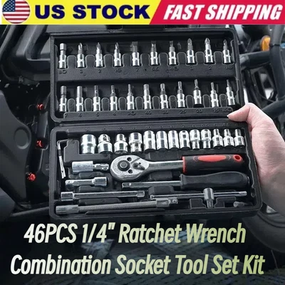 46 peças chave catraca 1/4" combinação soquete conjunto de ferramentas kit ferramenta de reparo automático de carro - Imagem 1 de 4