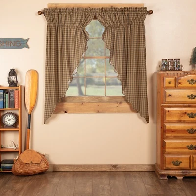 Rustic 63"x36"x18" Prairie Panel Pair Green Rod Cedar Window Curtains VHC Brands - Image 1 of 4